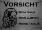 Preview: Edelstahl Warnschild Pudel VORSICHT Mein Haus mein Garten meine Familie